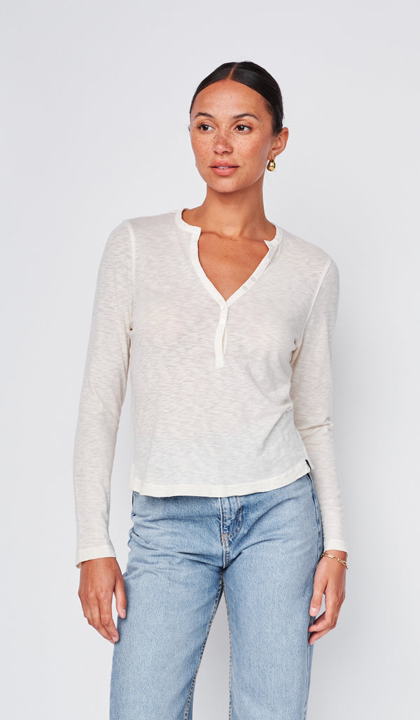 stateside Supima Slub Jersey Henley in White