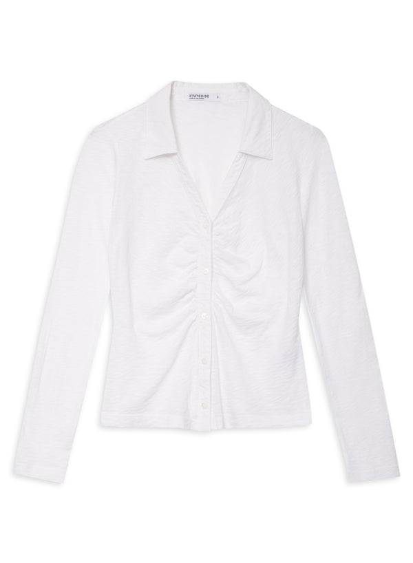 Stateside Supima Slub Ruched Front Shirt In White