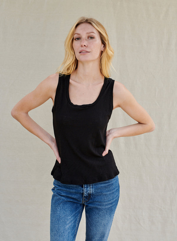 Stateside Supima Slub Square Neck Tank In Black
