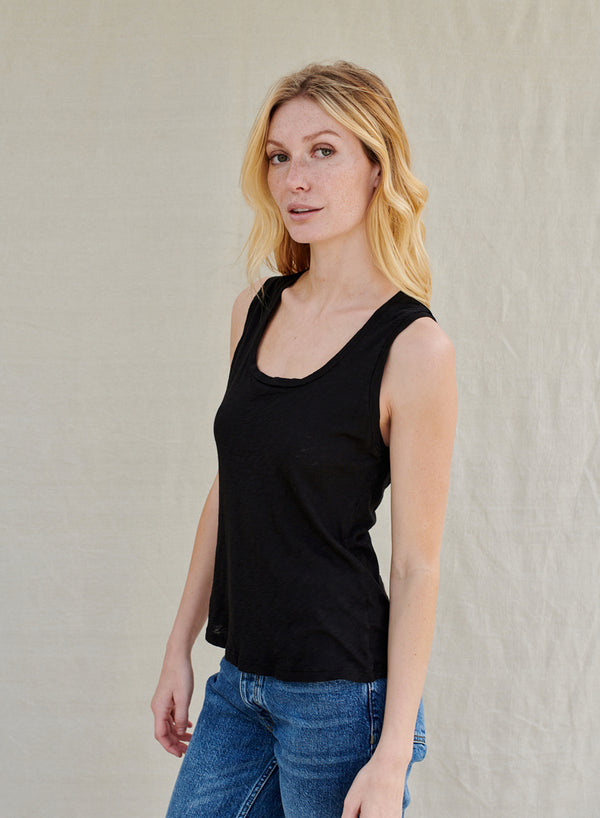 Stateside Supima Slub Square Neck Tank In Black