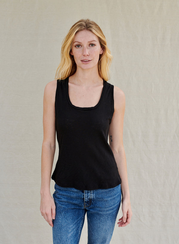 stateside Supima Slub Square Neck Tank in Black