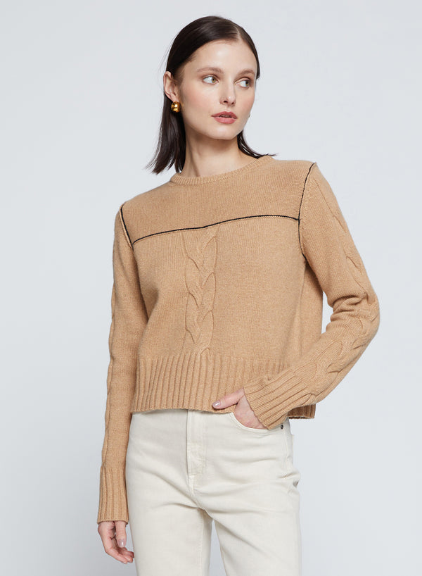 stateside The Marlon Cable Knit Sweater in Toffee