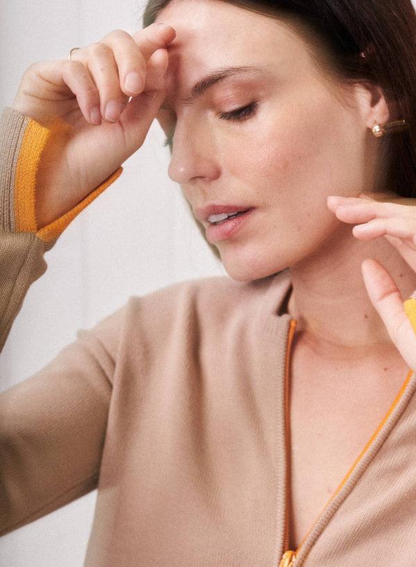 Stateside Two Way Zip Cardigan Sweater In Taupe