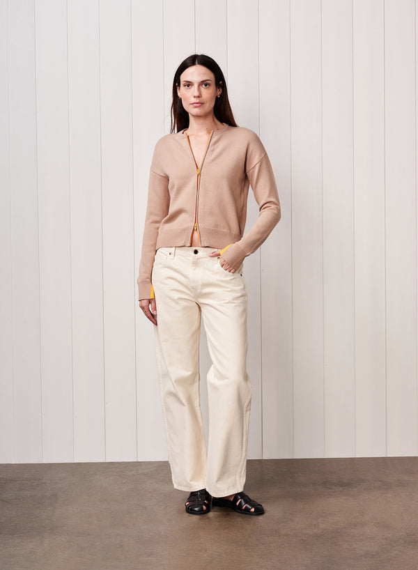 stateside Two Way Zip Cardigan Sweater in Taupe