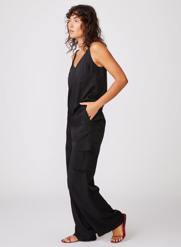 Stateside Viscose Satin Cargo Pant In Black
