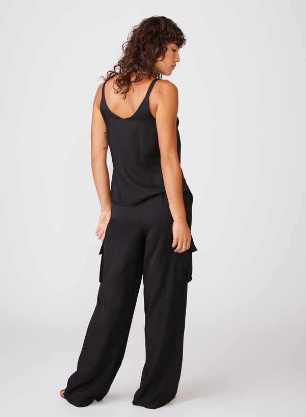 Stateside Viscose Satin Cargo Pant In Black