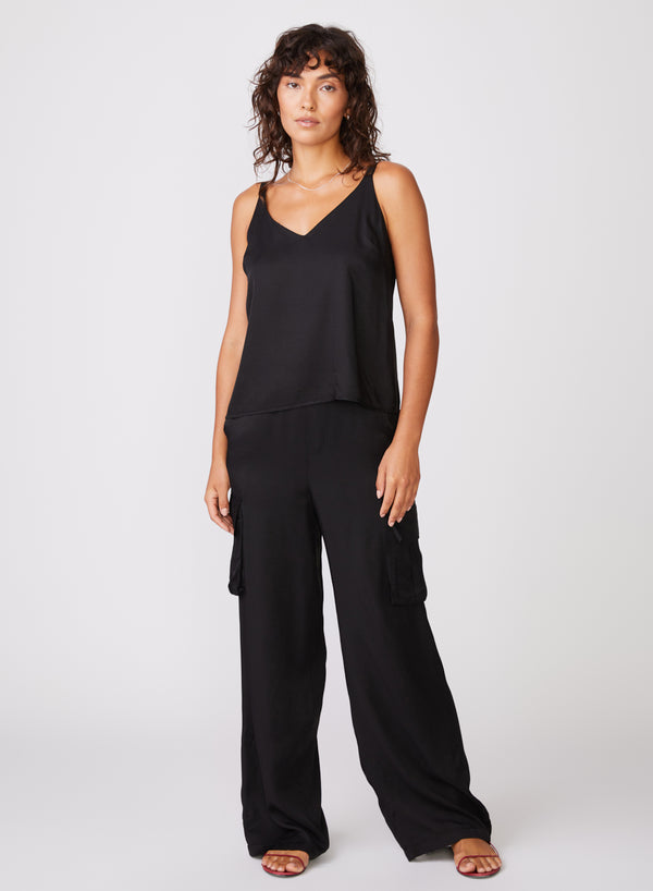 stateside Viscose Satin Cargo Pant in Black