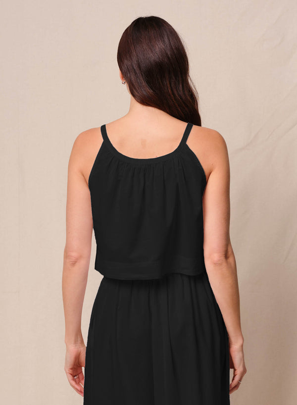 Stateside Voile Cropped Button Cami In Black