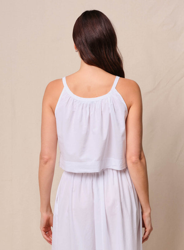 Stateside Voile Cropped Button Cami In White