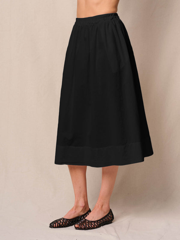 Stateside Voile Ribbed Waist Midi Skirt In Black