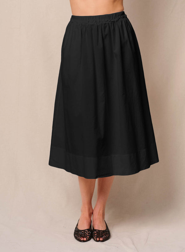 stateside Voile Ribbed Waist Midi Skirt in Black