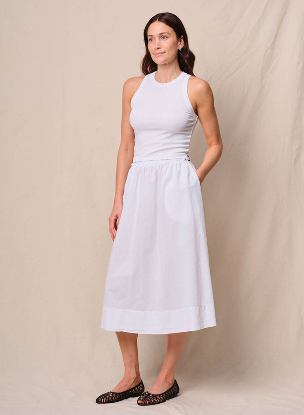 Stateside Voile Ribbed Waist Midi Skirt In White