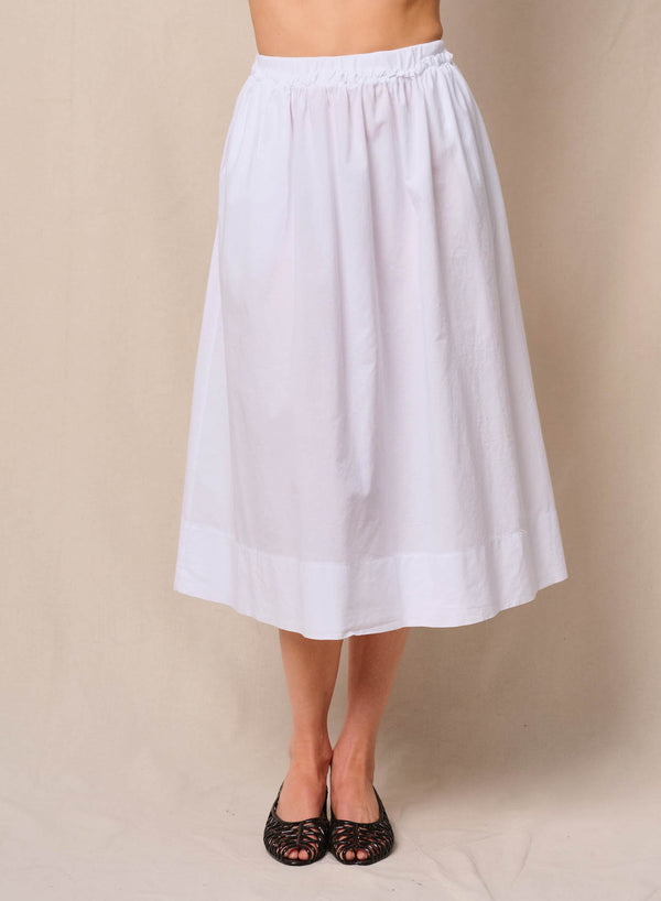 stateside Voile Ribbed Waist Midi Skirt in White