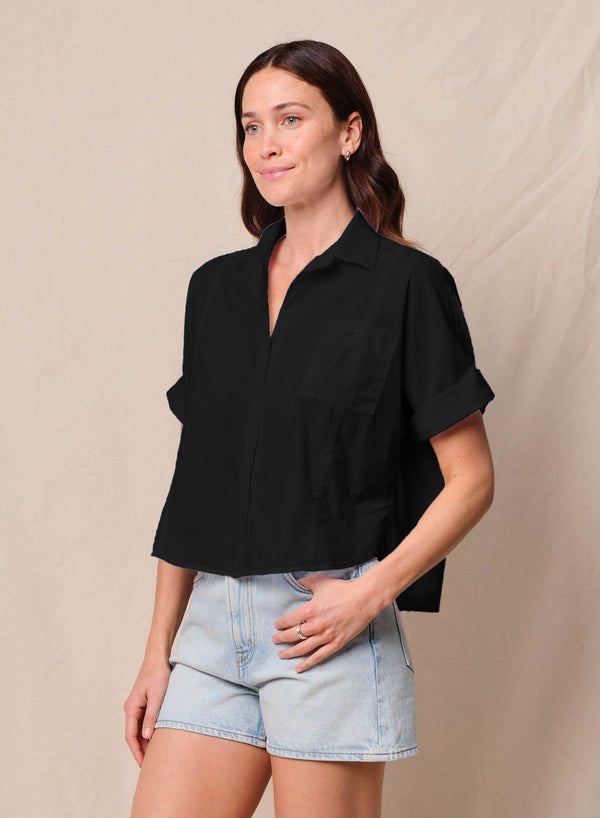 Stateside Voile Short Sleeve Dolman Shirt In Black