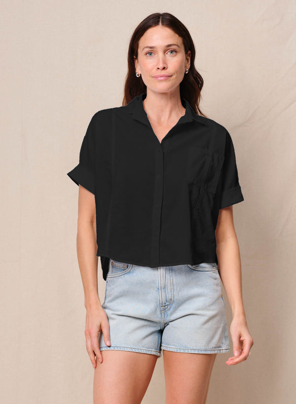 stateside Voile Short Sleeve Dolman Shirt in Black