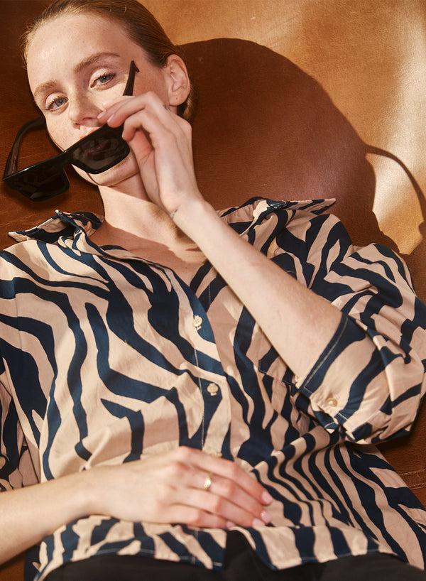 stateside Zebra Voile Oversized Shirt in Almond