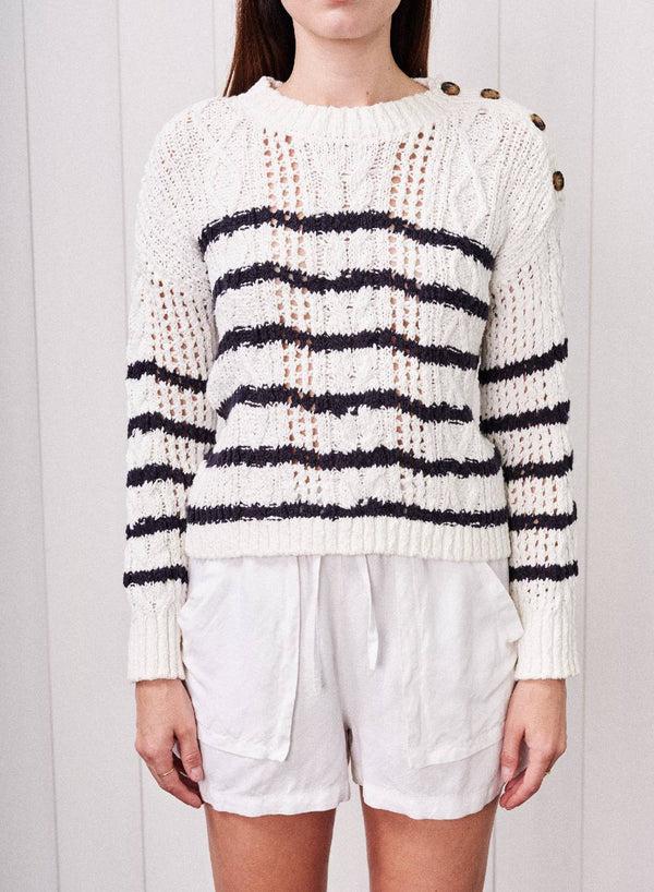 Stateside Striped Long Sleeve Crew Sweater In Cream