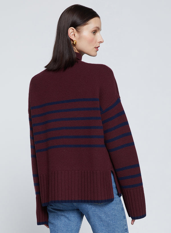 Stateside Striped Mock Neck Sweater In Cherry Liquor