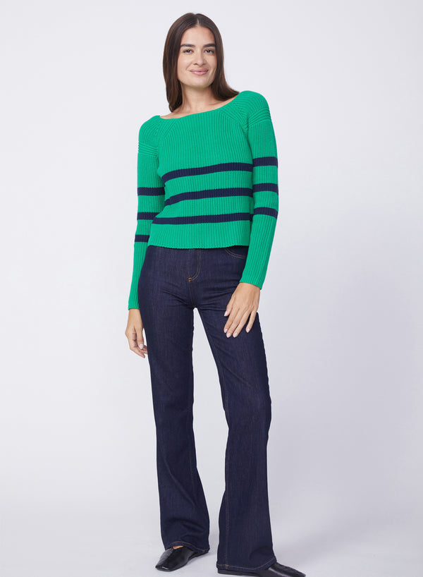 stateside Striped Raglan Pullover Sweater in Irish Crush