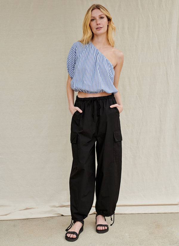 Stateside Structured Poplin Drawstring Cargo Pant In Black