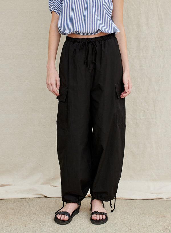 Stateside Structured Poplin Drawstring Cargo Pant In Black