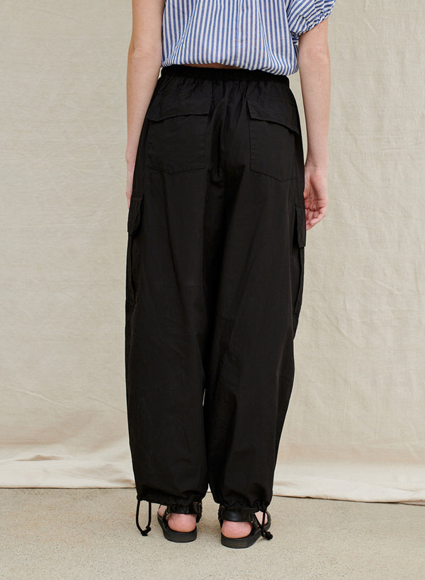 Stateside Structured Poplin Drawstring Cargo Pant In Black