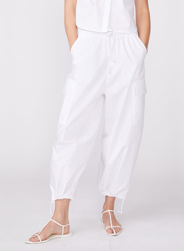 Stateside Structured Poplin Drawstring Cargo Pant In White