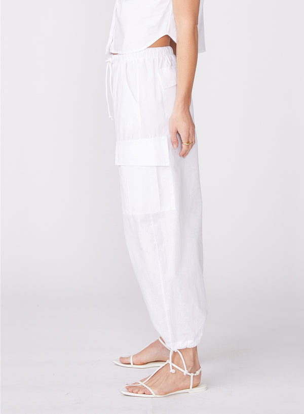 Stateside Structured Poplin Drawstring Cargo Pant In White
