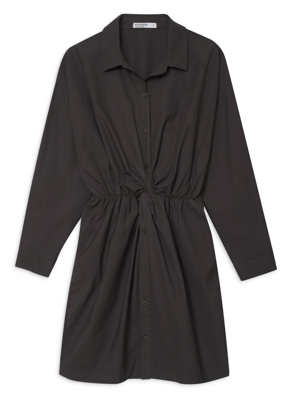 Stateside Structured Poplin Front Twist Shirt Dress In Ash