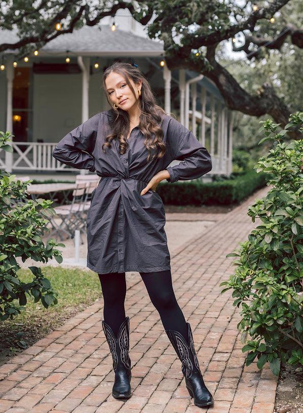 stateside Structured Poplin Front Twist Shirt Dress in Ash