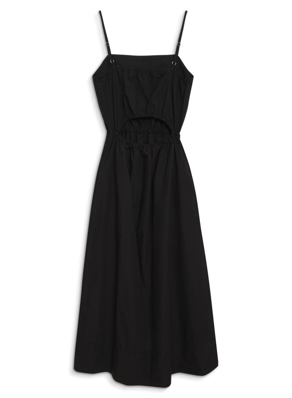 Stateside Structured Poplin Open Back Midi Dress In Black