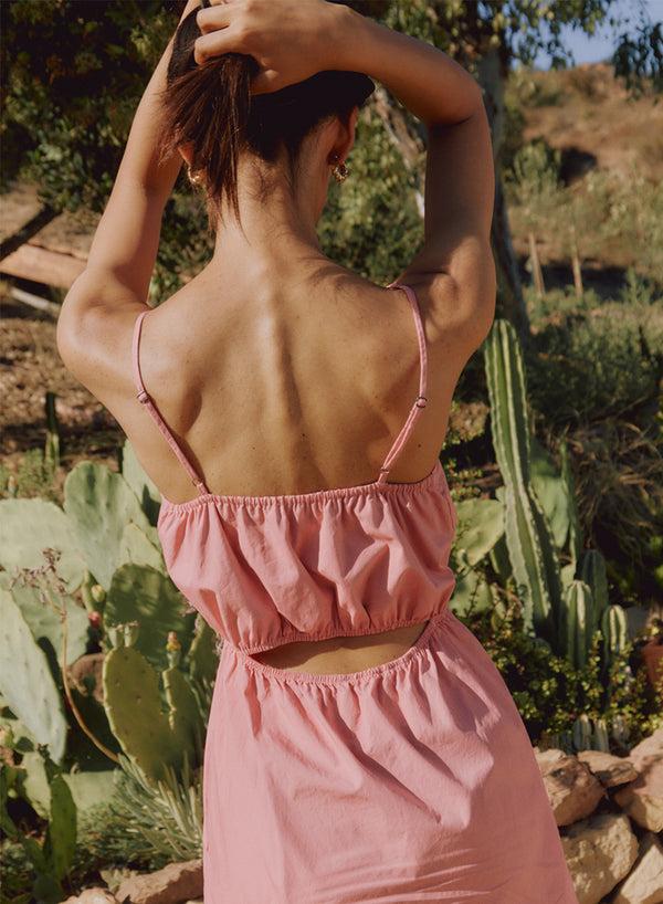Stateside Structured Poplin Open Back Midi Dress In Mauve Glow