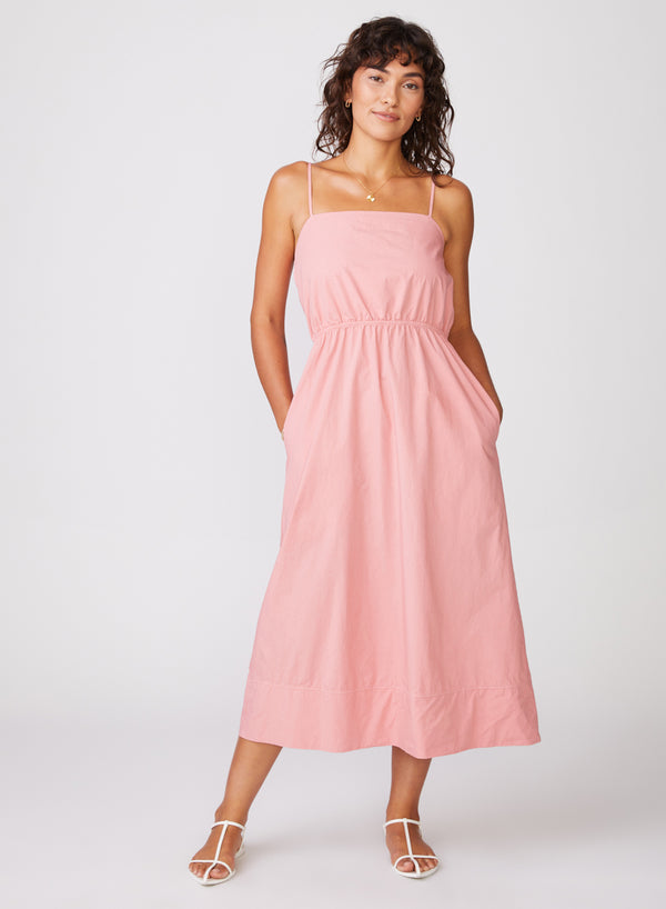 Stateside Structured Poplin Open Back Midi Dress In Mauve Glow