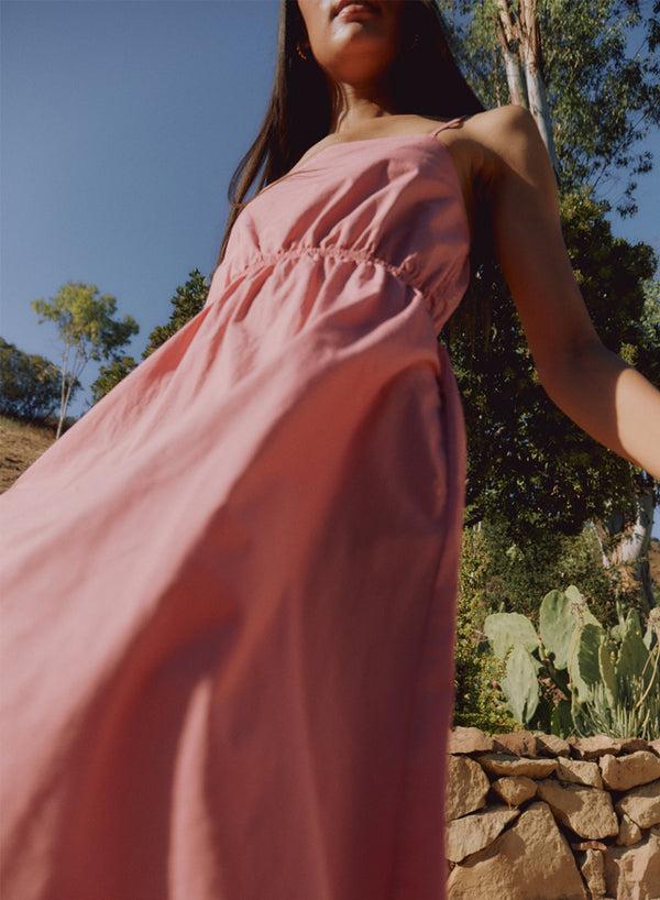 stateside Structured Poplin Open Back Midi dress in Mauve Glow