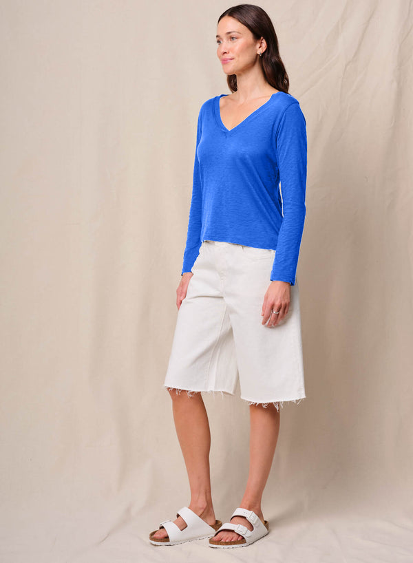 Stateside Supima Cotton Slub Jersey Long Sleeve V-Neck In Cobalt