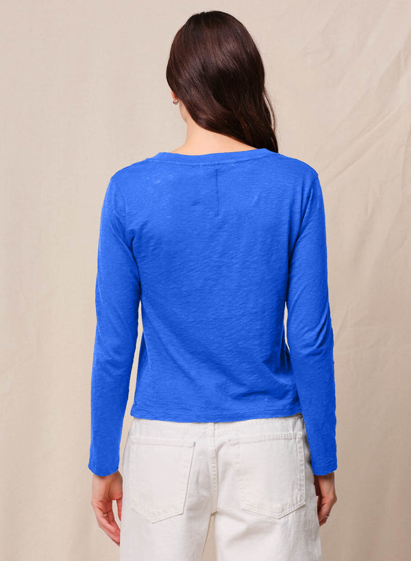 Stateside Supima Cotton Slub Jersey Long Sleeve V-Neck In Cobalt