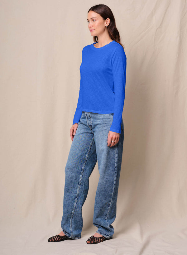 Stateside Supima Slub Jersey Long Sleeve Crew In Cobalt