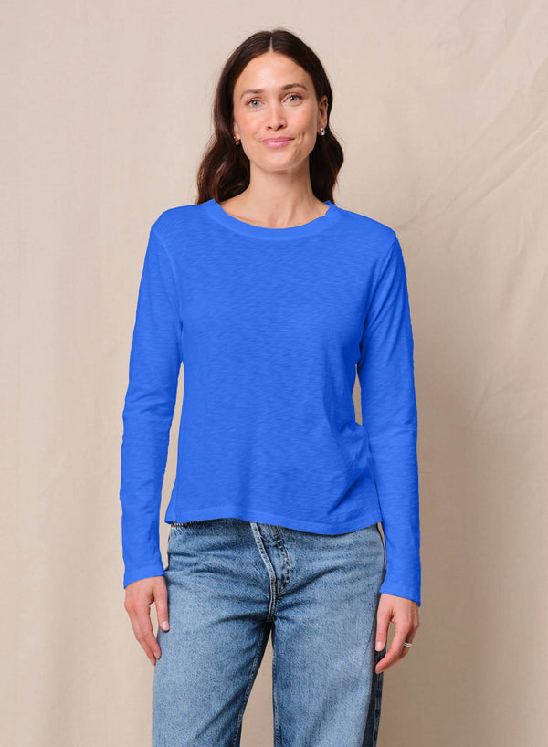 stateside Supima Slub Jersey Long Sleeve Crew in Cobalt