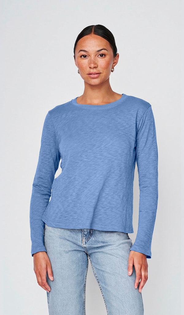 stateside Supima Slub Jersey Long Sleeve Crew in Soft Blue