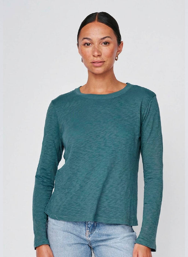 stateside Supima Slub Jersey Long Sleeve Crew in Winter Green
