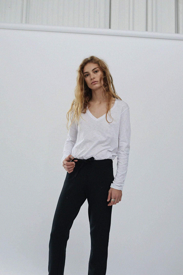 Stateside Supima Slub Jersey Long Sleeve V-Neck T-Shirt In White