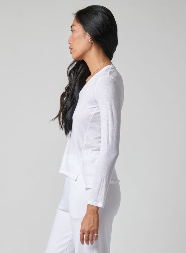 Stateside Supima Slub Jersey Long Sleeve V-Neck T-Shirt In White