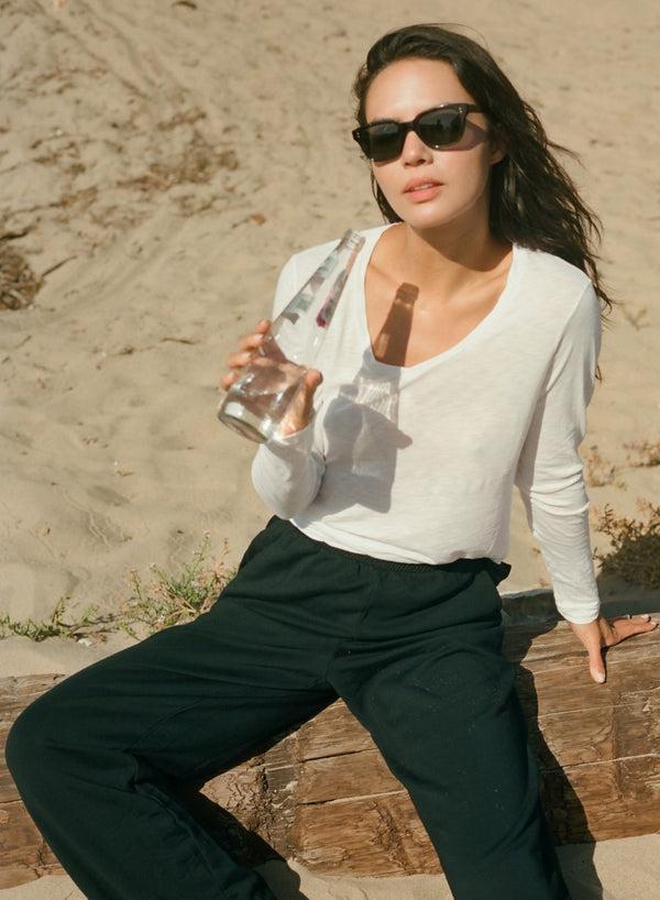 stateside Supima Slub Jersey Long Sleeve V-Neck T-Shirt in White