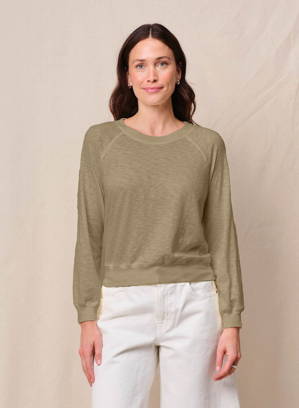 Stateside Supima Slub Jersey Raglan Sweatshirt Tee In Bay Leaf