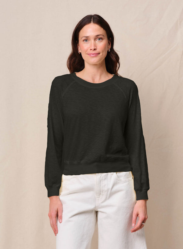 stateside Supima Slub Jersey Raglan Sweatshirt Tee in Black