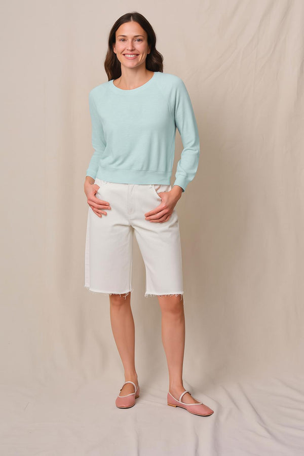 stateside Supima Slub Jersey Raglan Sweatshirt Tee in Sea Glass