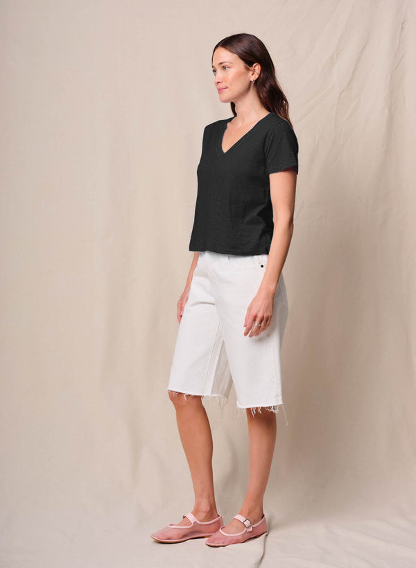 Stateside Supima Slub Jersey Short Sleeve V-Neck In Black