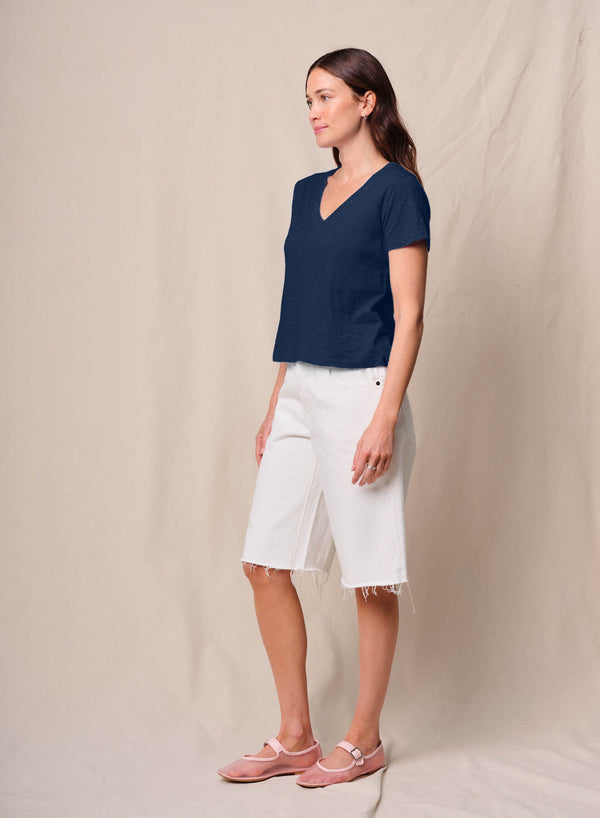 Stateside Supima Slub Jersey Short Sleeve V-Neck In New Navy