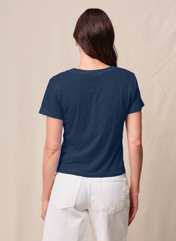 Stateside Supima Slub Jersey Short Sleeve V-Neck In New Navy