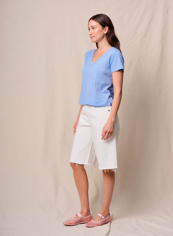 Stateside Supima Slub Jersey Short Sleeve V-Neck In Summer Sky